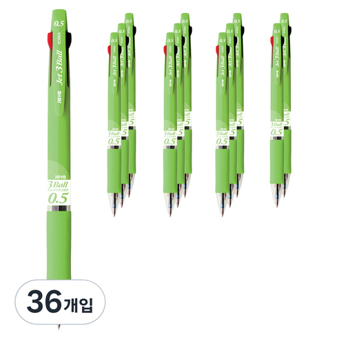 자바펜 제트3볼 다색펜 4p 0.5mm, 연두, 36개