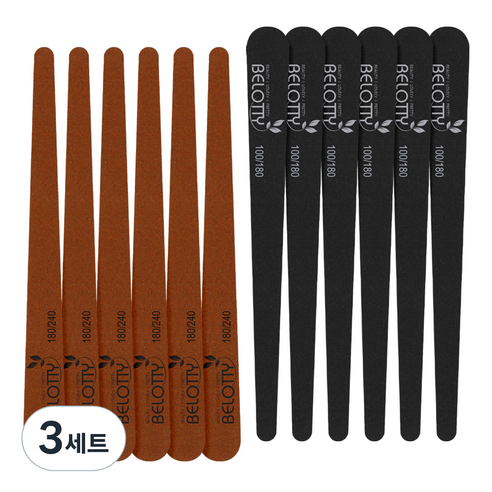 벨로티 셀프 네일케어용 프로 우드파일 12개입, 브라운 + 블랙, 3세트