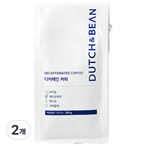 더치앤빈 에티오피아 디카페인 분쇄 커피, 500g, 2개, 모카포트