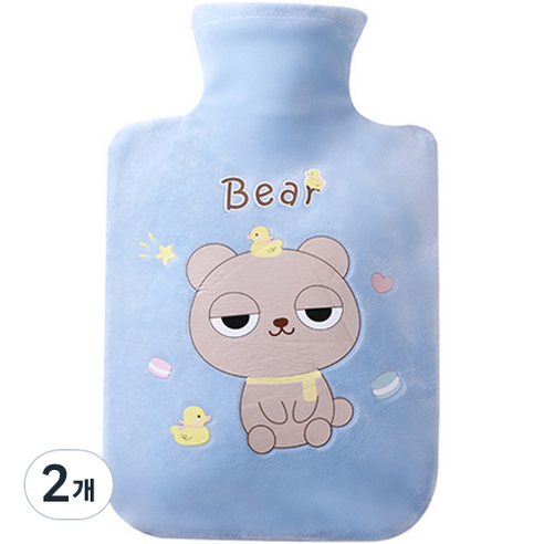 쿼르디 보온 물주머니 핸드워머 베어 블루 1000ml, 2개