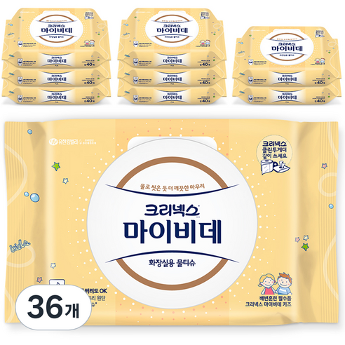 마이비데 키즈 화장실용 물티슈 캡형, 36개