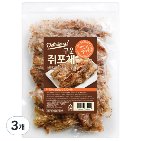해맑은푸드 구운 쥐포채, 400g, 3개