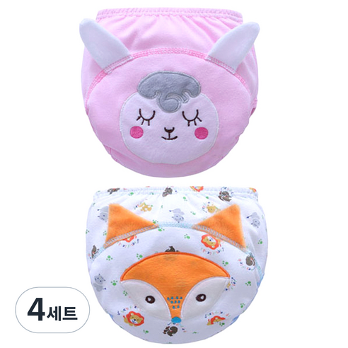 엠케이 여아용 동물캐릭터 배변 훈련팬티 2입, 여우, 양, 4세트