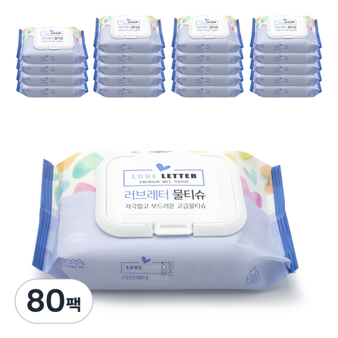 러브레터 프리미엄 물티슈 캡형, 20매, 80팩