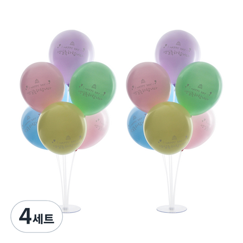 파티쇼 풍선꽂이 장식 세트 70cm, 매트파스텔생일축하합니다, 4세트