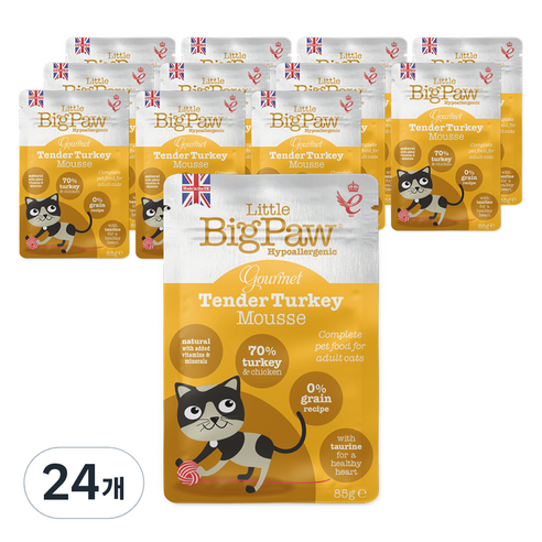 리틀빅파우 고양이 전연령용 무스 주식 캔 습식사료, 칠면조, 85g, 24개