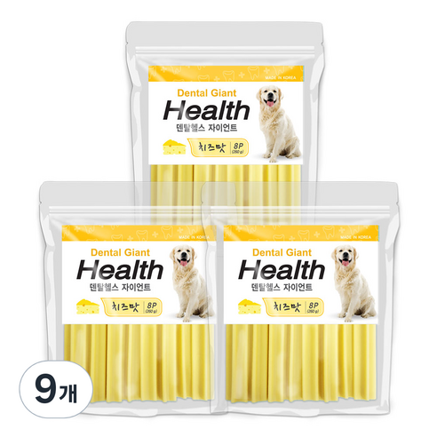 인터펫코리아 덴탈헬스 플러스 자이언트 덴탈껌, 치즈맛, 260g, 9개