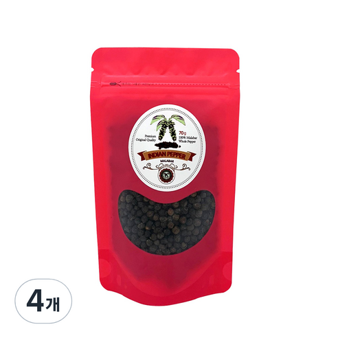 푸리오 인도 말라바르산 통흑후추 리필용, 70g, 4개