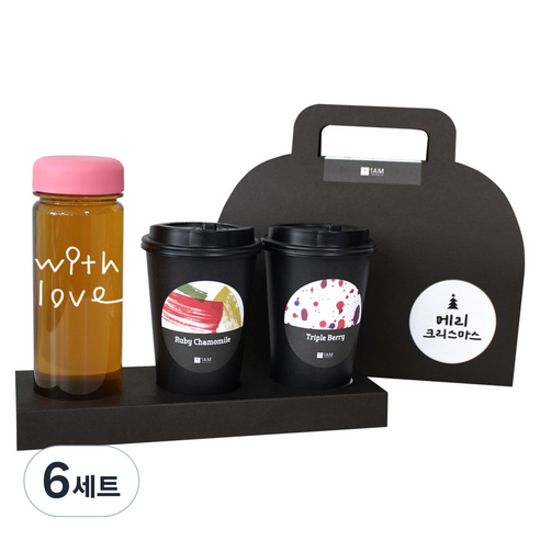 1AM 쥬뗌므 블랜딩 프리미엄 차세트 분홍뚜껑, 보틀 + 스티커 with love + 루비 캐모마일 3p + 트리플 베리 3p + 패키지 블랙 메리크리스마스, 6세트