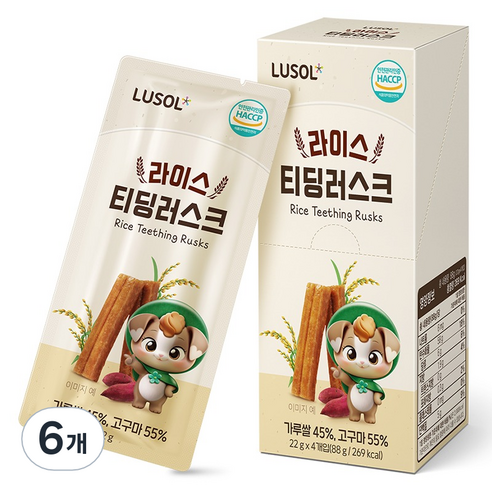 루솔 유아용 라이스 티딩러스크 4p, 88g, 6개, 혼합맛(고구마/가루쌀)