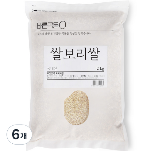 바른곡물 쌀보리쌀, 2kg, 6개