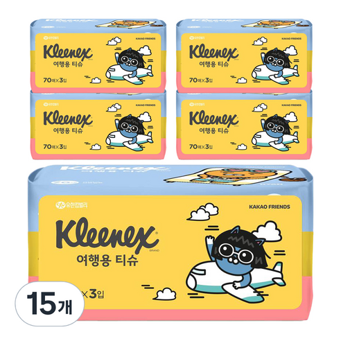 크리넥스 카카오 여행용 티슈, 210매입, 15개