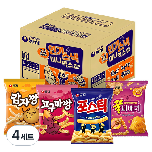농심 인기스낵 미니믹스, 꿀꽈배기 6p + 포스틱 6p + 감자깡 6p + 고구마깡 6p, 4세트