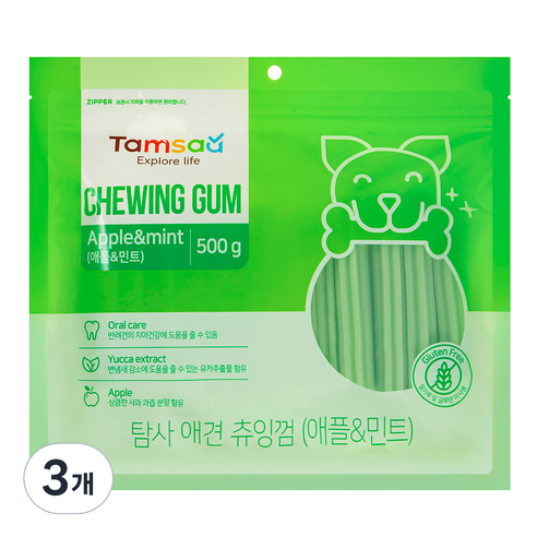 탐사 강아지 덴탈 츄잉껌 500g, 애플민트, 3개