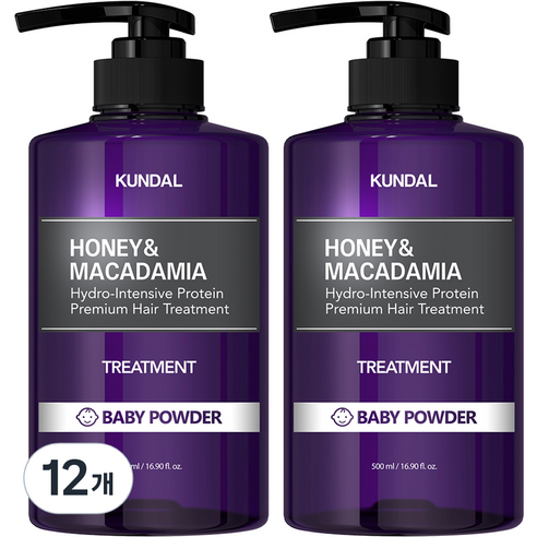 쿤달 허니 앤 마카다미아 헤어 트리트먼트 베이비파우더향, 500ml, 12개