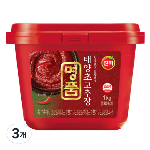진미 명품 태양초 고추장, 1kg, 3개