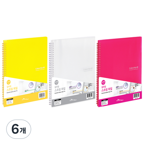 에코청운 칼라칩 스프링화일 40매 A4, 랜덤발송, 6개