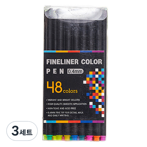 코히모 캘리그라피 피그먼트 파인라이너 컬러 드로잉펜 세트 0.4mm, 3세트, 48색