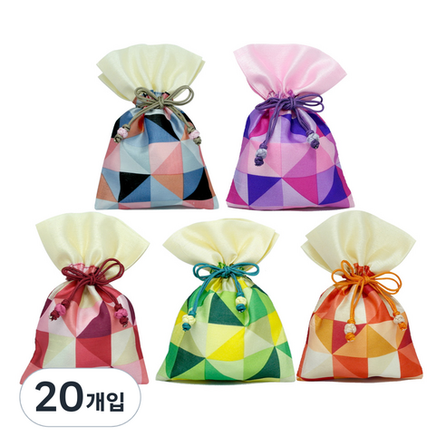 더누리코리아 전통 바둑무늬 비단 복주머니 소, 랜덤 발송, 20개입