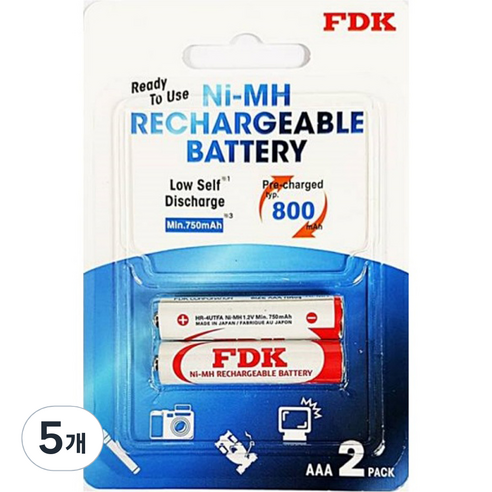 에프디케이 니켈수소 AAA 충전지 800mAh, 2개입, 5개