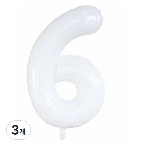 세컨드베스트 깔끔한 화이트 파티풍선 80cm, 숫자 6, 3개