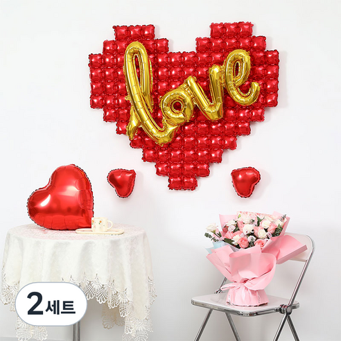 이프 러브빅하트 풍선세트, 레드+골드, 2세트