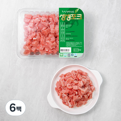 생생포크 한돈 무항생제 인증 등심 카레용 (냉장), 500g, 6팩