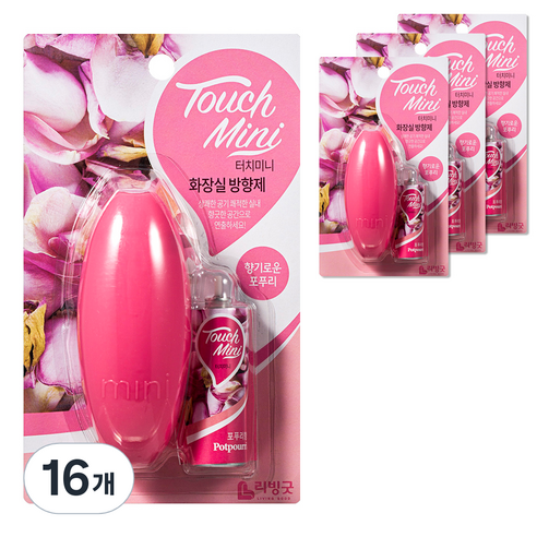 리빙굿 터치미니 화장실 방향제 포푸리향 본품, 13ml, 16개, 꽃향