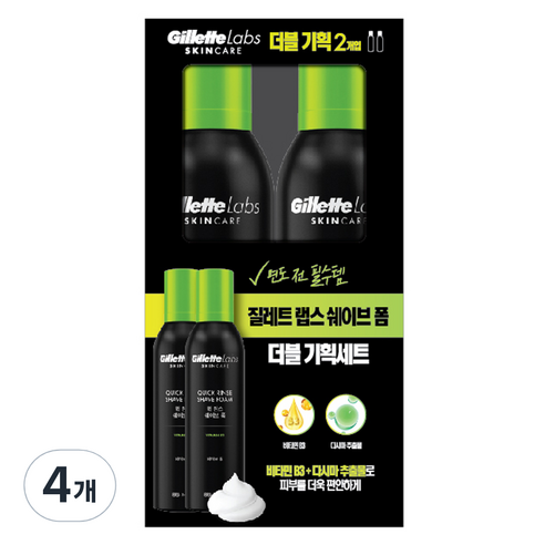 질레트랩스 퀵 린스 쉐이브 폼 듀오팩, 4개, 480ml