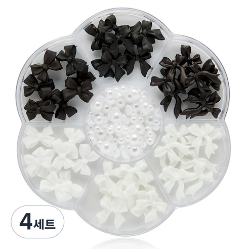 메이브라운 리본 진주네일 블랙 앤 화이트 네일파츠 7종 세트, 4세트, 혼합색상