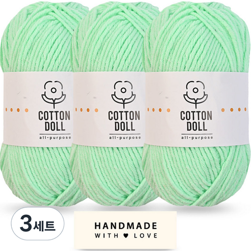 니뜨 코튼돌실 50g x 3p + 코튼 라벨 세트, 3세트, 24 민트