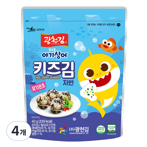 광천김 핑크퐁 키즈김자반, 40g, 4개