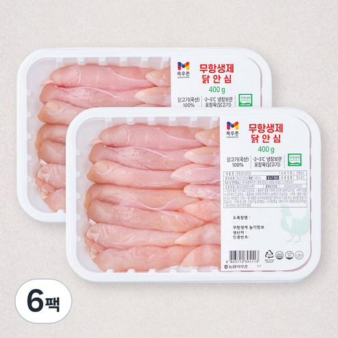 목우촌 무항생제 인증 닭안심 (냉장), 400g, 6팩