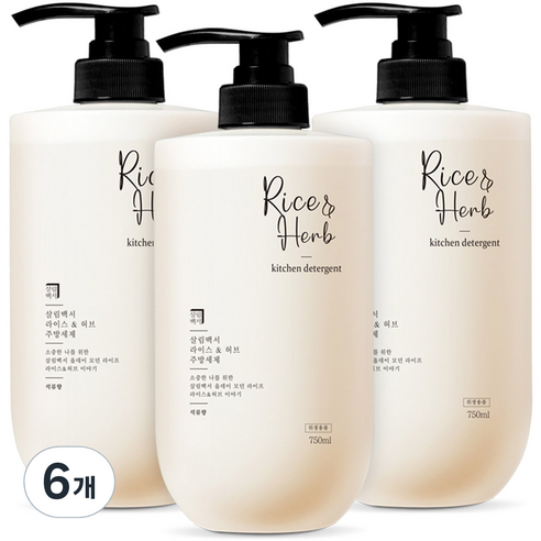 살림백서 라이스 앤 허브 주방세제 석류향, 6개, 750ml