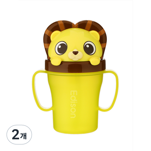 에디슨 국산 프렌즈 흘림방지 빨대컵 3, 사자 하이언, 2개, 200ml