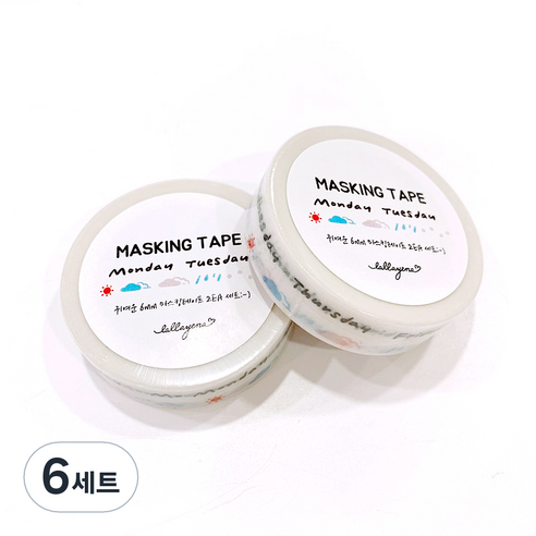 랄라예나 귀여운 마스킹 테이프 2종 세트 6mm x 10m, 92 오늘의 날씨 요일, 6세트