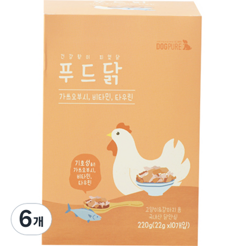 도그퓨어 강아지 고양이 푸드닭 간식 22g x 10p, 오리지널, 220g, 6개