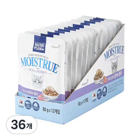 동원뉴트리플랜 고양이 모이스트루 습식 간식, 혼합맛(참치/멸치), 80g, 36개