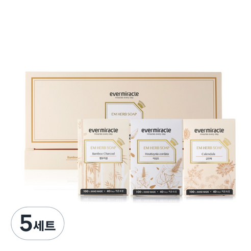 에버미라클 EM 허브비누 뱀부차콜 + 금잔화 + 어성초 세트, 100g, 5세트