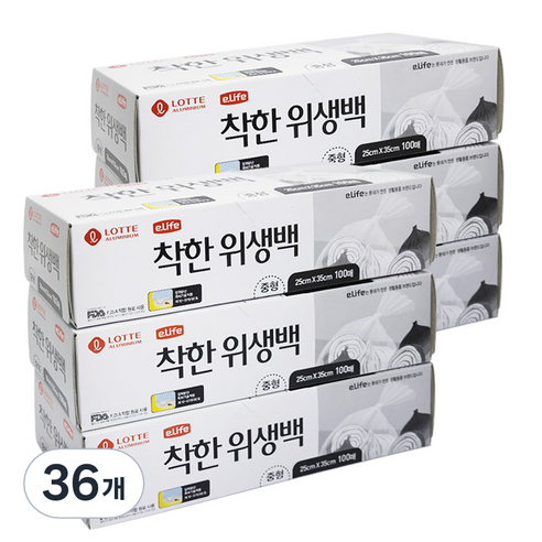 롯데이라이프 착한 위생백, 중(M), 100개, 36개