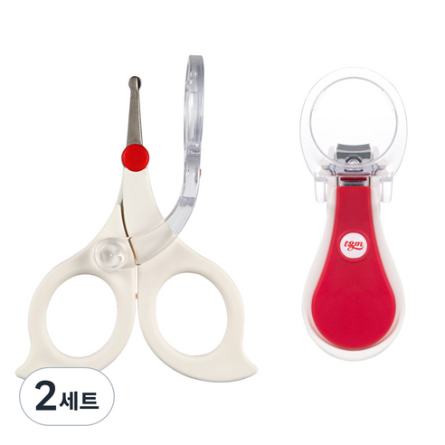 티지엠 돋보기 위생 손톱깎이 2종 세트, 화이트 + 레드, 2세트