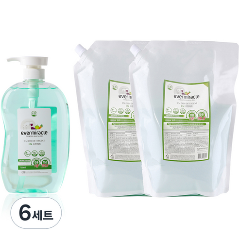 에버미라클 EM 주방세제 750ml + 리필 1.5L x 2p, 1세트