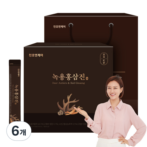 천호엔케어 녹용홍삼진 스틱 선물세트 60p + 쇼핑백, 720ml, 6개