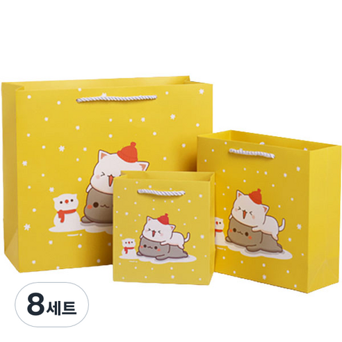 마켓감성 순수그림 선물포장가방 3종 세트, 고양이, 8세트