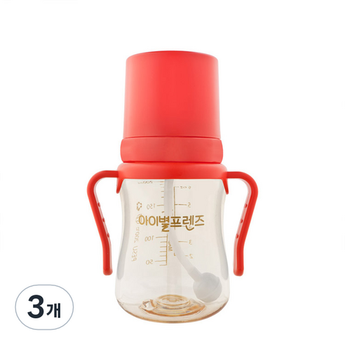 아이별프렌즈 국내 제조 PESU 빨대컵 200ml, 레드오렌지, 3개