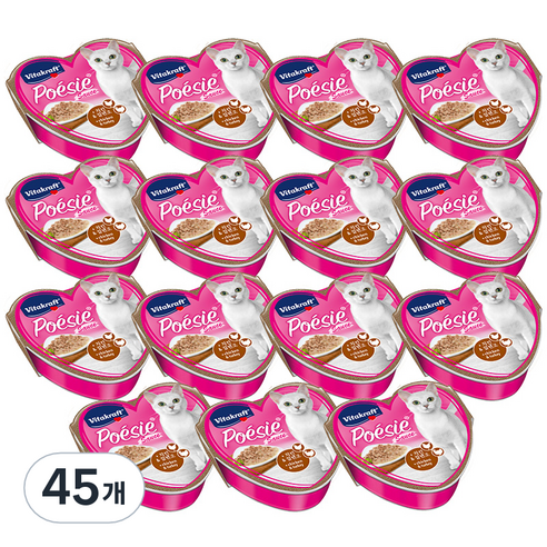 비타크래프트 성묘용 포에시 하트캔 고양이 주식 파우치, 치킨 + 칠면조, 85g, 45개