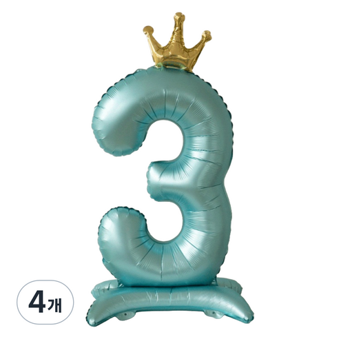 세컨드베스트 크라운 스탠딩 숫자 파티풍선 100cm, 블루 숫자 3, 4개