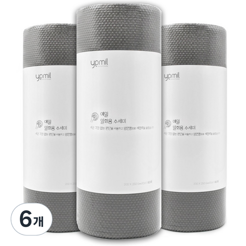 예밀 뜯어쓰는 일회용 수세미 롤형 60p, 그레이, 60개, 6개
