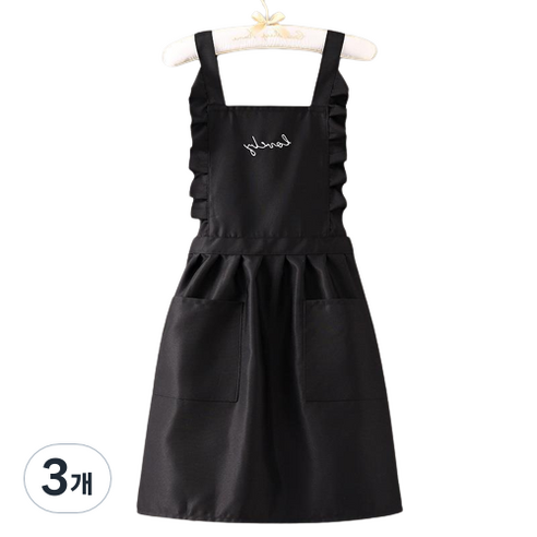 헬로젬 카페 바리스타 공방 꽃집 플로리스트 어린이집 유치원 화방 네일샵 미용실 음식점 프릴 리본 앞치마, C타입 블랙, 3개