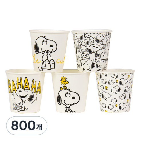 릴팡 피너츠 스마일 스누피 홈파티 종이컵 184ml 랜덤발송, 1개입, 800개